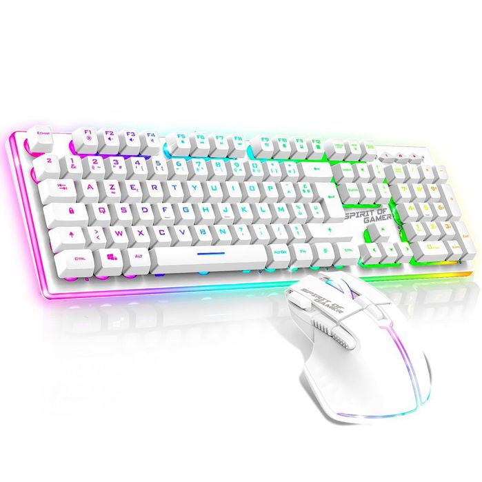 Set Tastatură si mouse Gaming Wireless SPIRIT OF GAMER MK600 Iluminare RGB Dispunere AZERTY - Alb