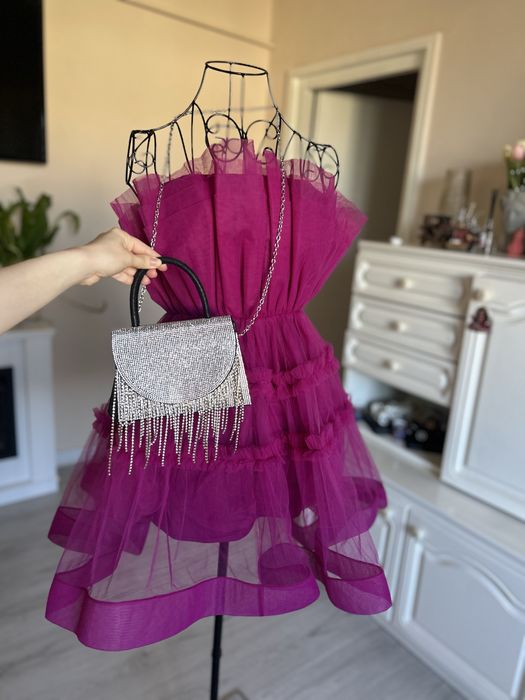 Rochie din tulle XS, fucsia, Lace and Beads, noua, cu eticheta