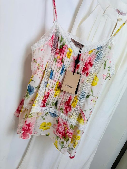 Топ/потник с флорални мотиви и дантела, Twinset,размер ,M,L,XL