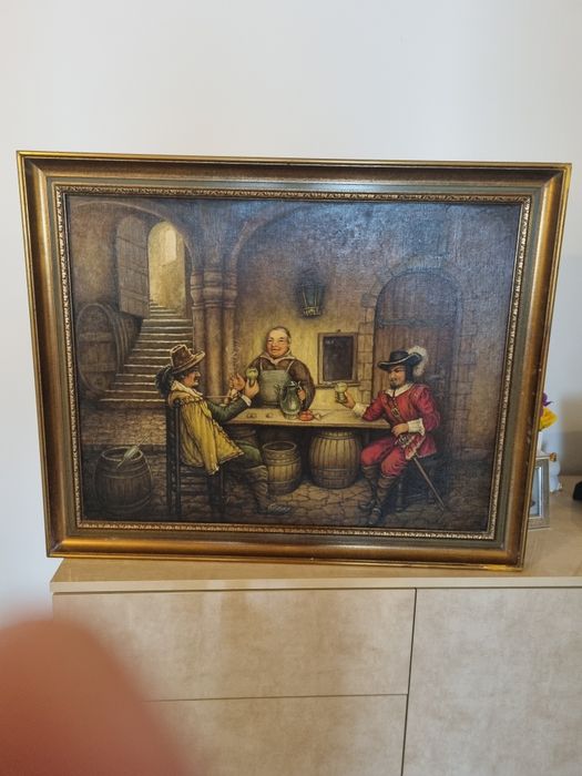 Tablou vechi ulei pe panza lipita pe carton