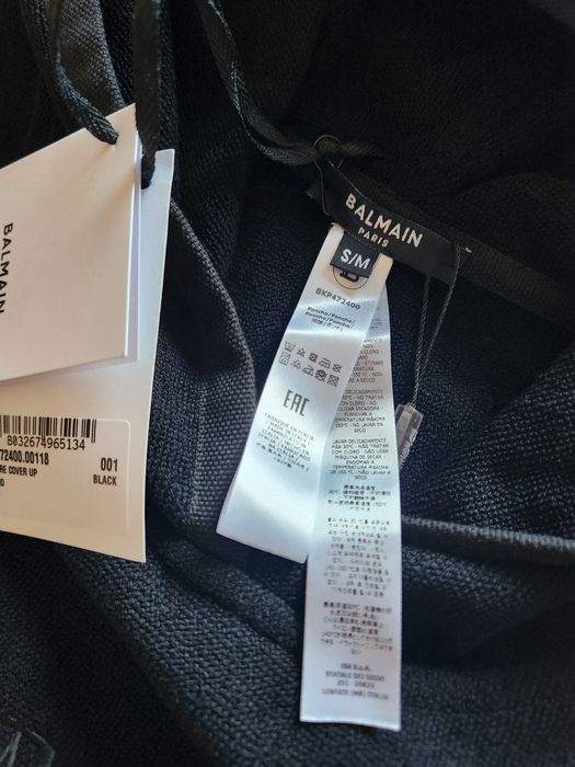 BALMAIN S/M черно плажно пончо cover-up хавлиена туника с качулка лого