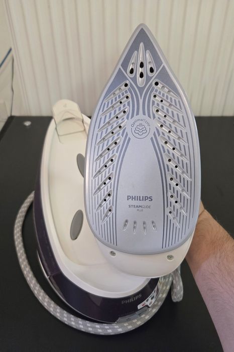 Statie de calcat PHILIPS GC7933/30 PerfectCare Complact Plus, 2400W, 120g/min, 1.5l, talpa SteamGlide Plus, alb-mov