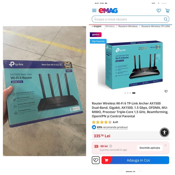 Router Wireless Wi-Fi 6 TP-Link Archer AX1500 Dual-Band