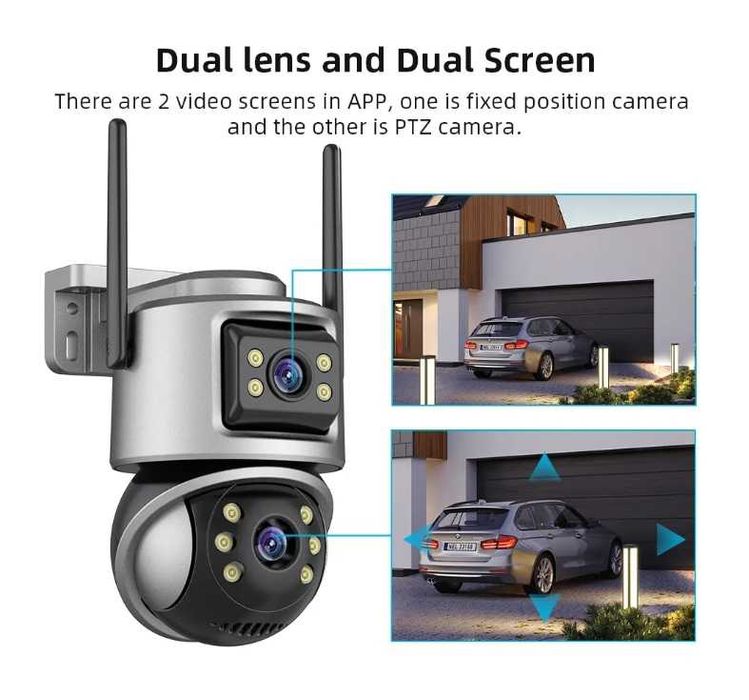Двойна Външна WiFi Камера A32 с два ектрана 4MP+4MP, ICSee