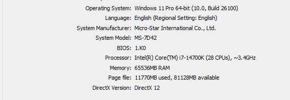 PC i7 14700k, 64 GB RAM, placa video RTX4060 8GB, stocare 2TB + 750GB