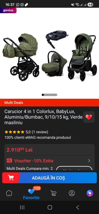 Carucior 4 in 1 BabyLux Colorlux – Verde masliniu – stare foarte buna