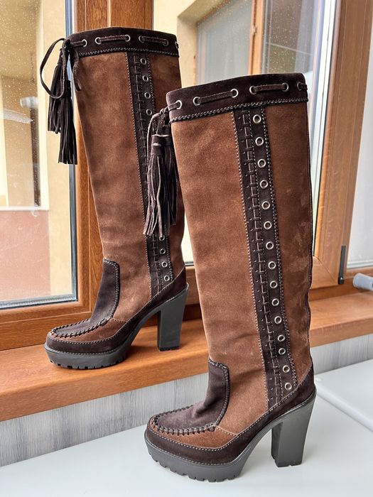 Cizme inalte Saint Laurent piele intoarsa 37