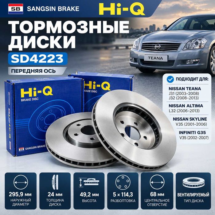 Тормозные диски Sangsin Hi-Q SD4223 Nissan Teana J31 J32 / Altima /G35