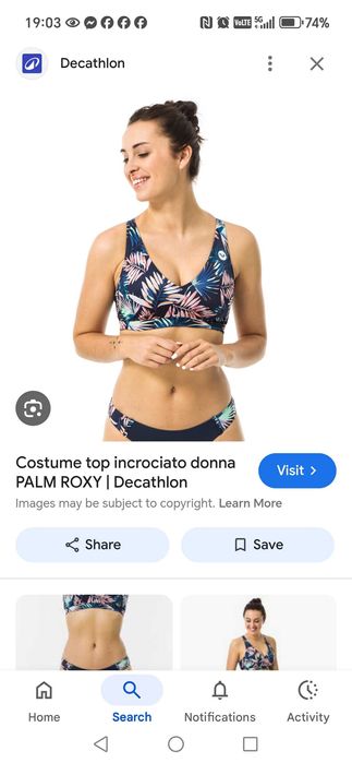 НОВ дамски бански ROXY размер XS + подарък долнище RESEVED, размер S