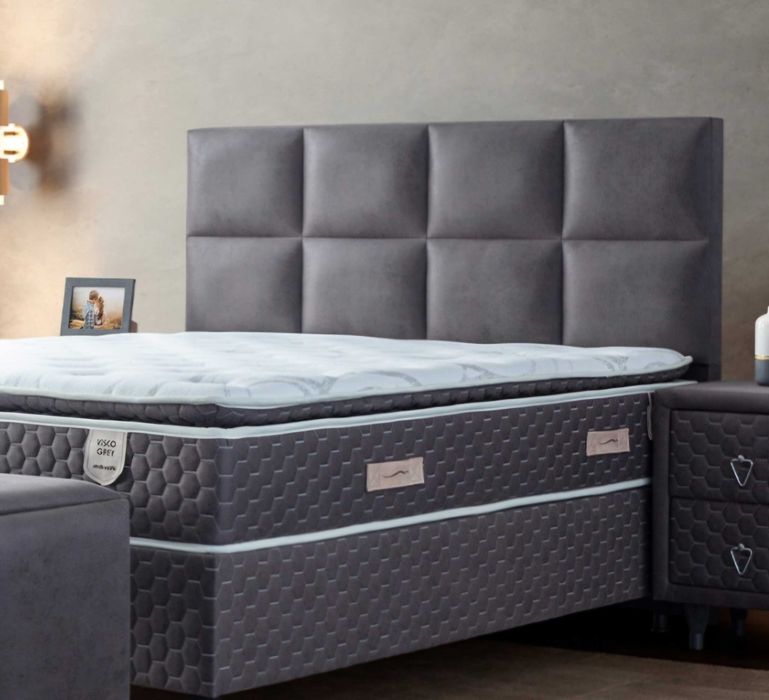 Луксозен Турски Спален Комплект VISCO GREY 160 / 200:Двойно легло с ракла + Премиум Покет Мемори Матрак 29 см