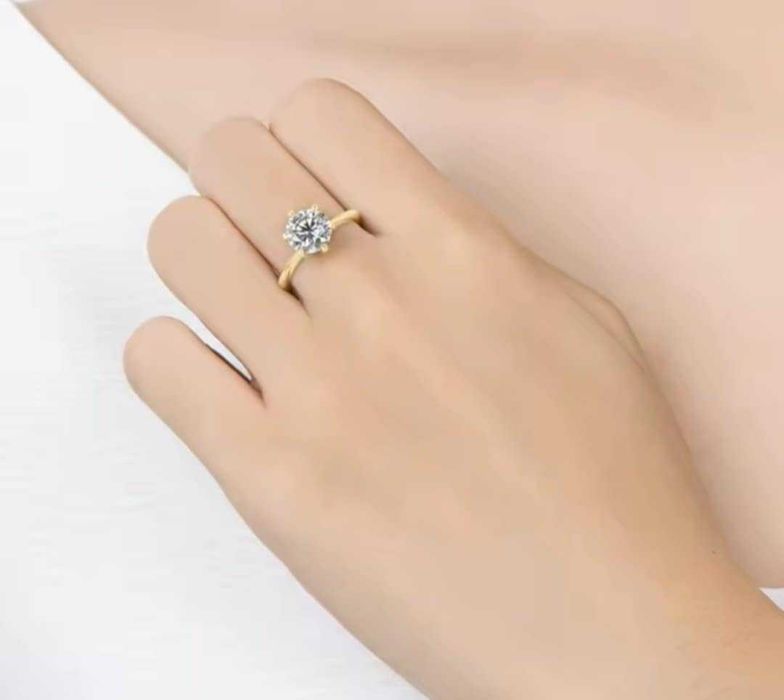 GR105, inel placat aur 14k, model logodna, zirconiu alb, clasic