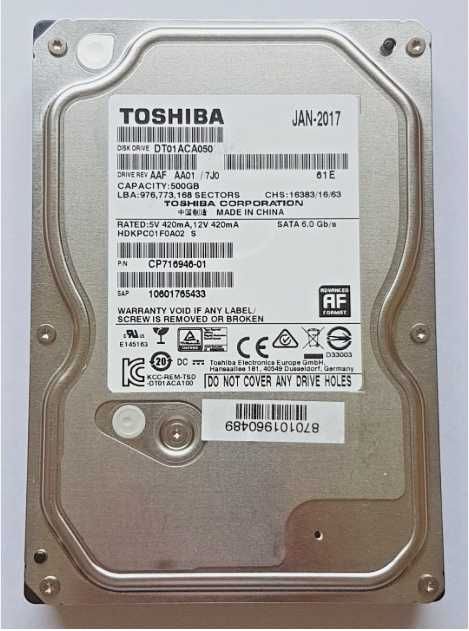 HDD 500GB, TOSHIBA DT01ACA050/ Sata 6 Гбит/c/ 3.5"/ 7200rpm cache 32Mb