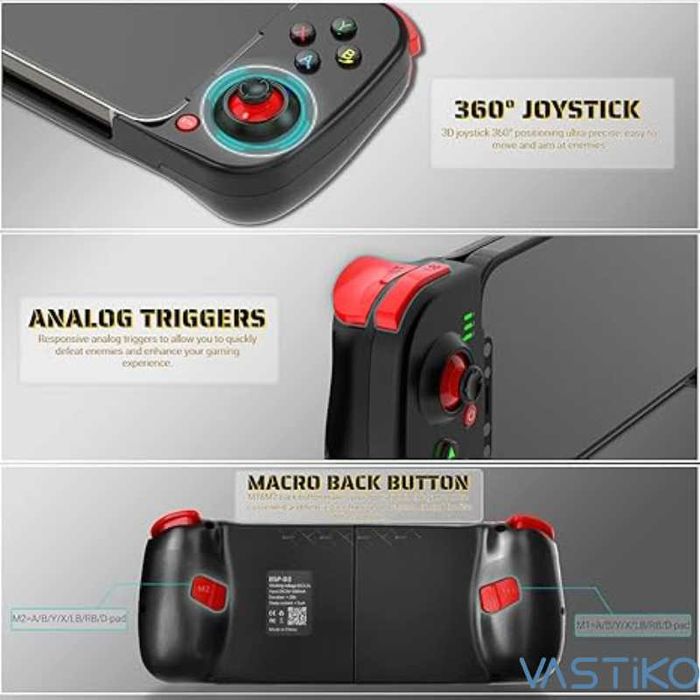 Controller de Gaming Jocuri pentru Telefoane VASTiKO - Compatibil Android iOS, Windows, Bluetooth 5.0, Design Ergonomic, Suport Retractabil