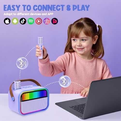 Нова Детска караоке машина Ankuka Bluetooth с 2 микрофона и диско светлини