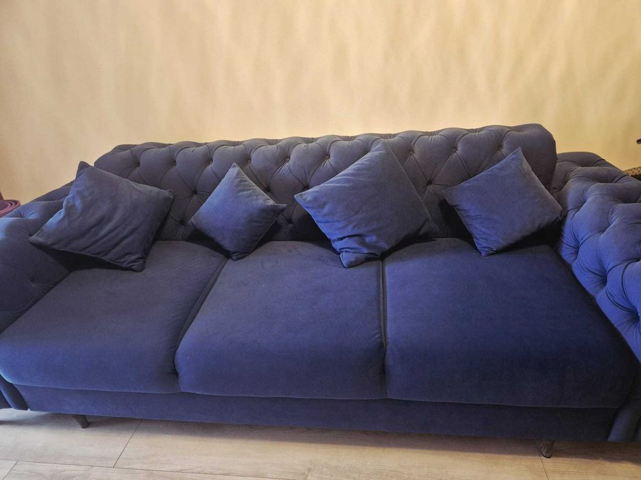 Canapea extensibila Chesterfield, albastru royal