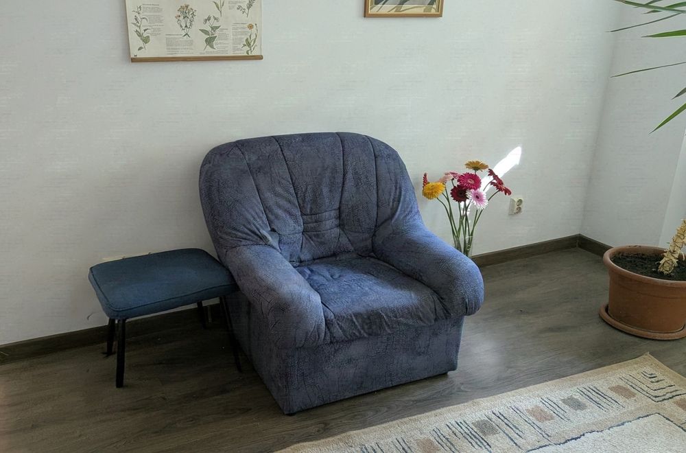 Set Mobilier Living / Relaxare – 4 Piese Albastre (Fotolii, Scaun, Taburet/Otoman)