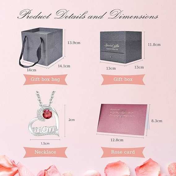 Сребърно колие с камъни в луксозна кутия с вечна роза Подарък за майка