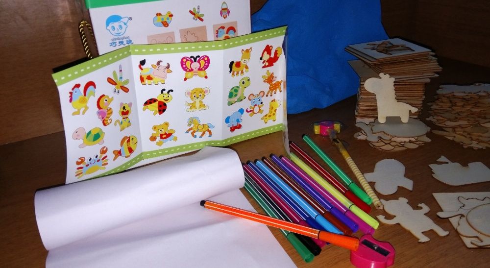 НАМАЛЕНИЯ Рисуване на шаблони и формички от дърво + флумастери с книжк