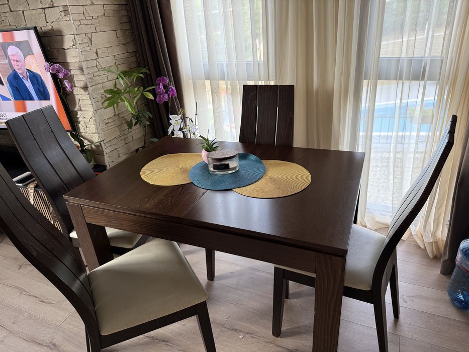 Маса с 4 стола тъмен орех