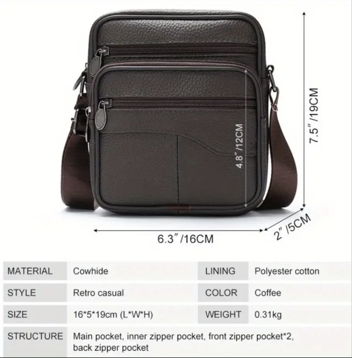 Компактна и Елегантна чанта за през рамо/Черна ест. кожа -10% Промоция