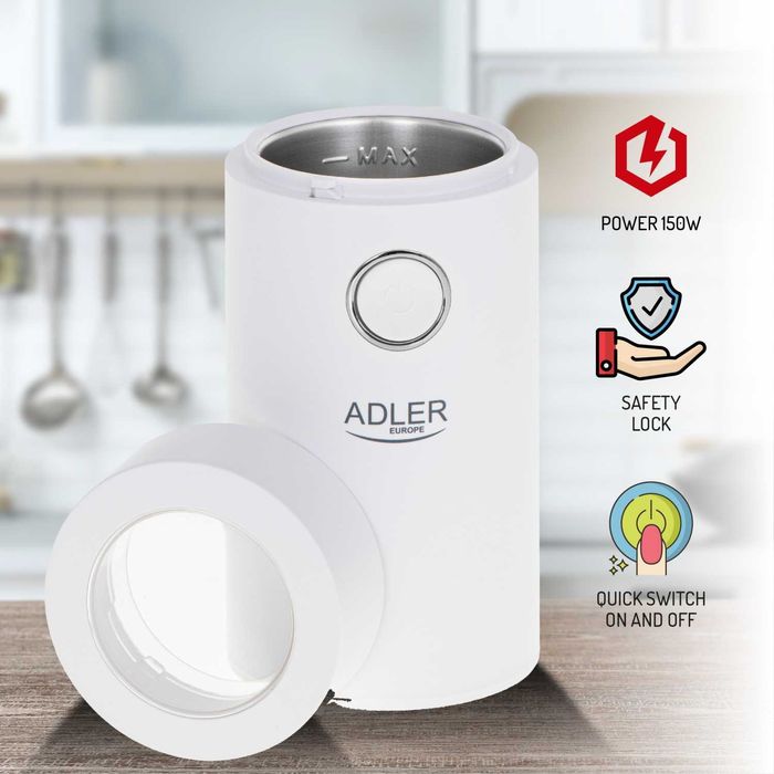 Rasnita de cafea, Adler AD4446WS, 150 W, 75 g, alb
