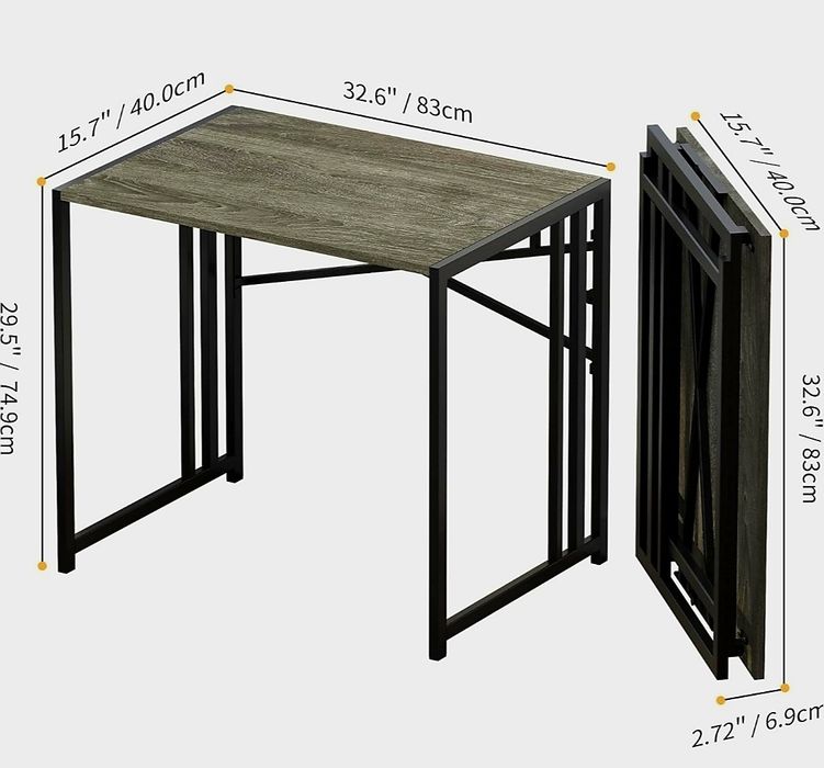 Birou pliabil din metal cu blat de lemn