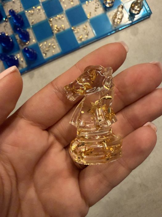 Placa sah+piese foita de aur | CADOU inedit, unic