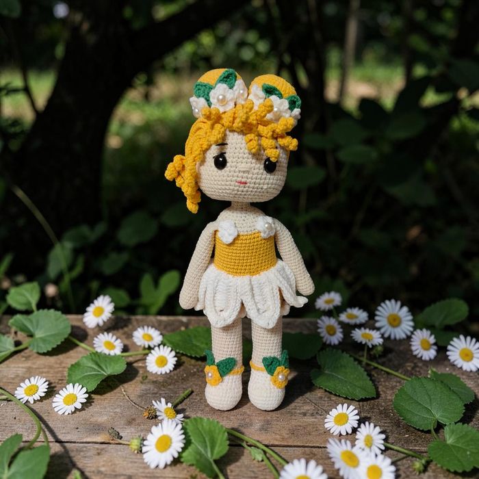 Кукла ромашка вязаная крючком ручная работа