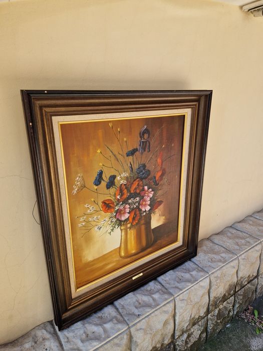 Натюрморт антикварен голям платно масло автор