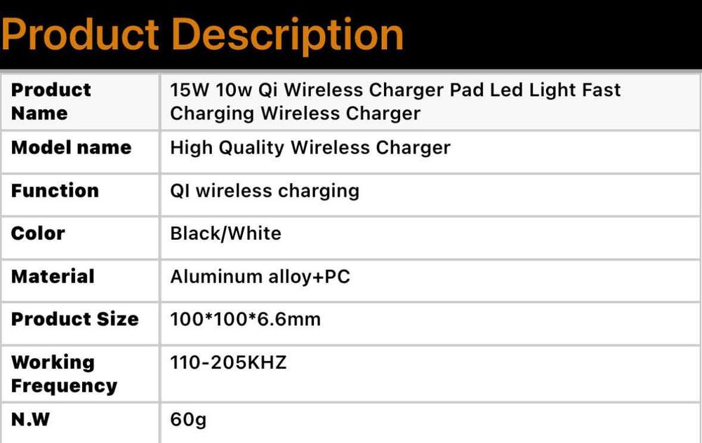 15W 10w Qi Wireless Charger Pad