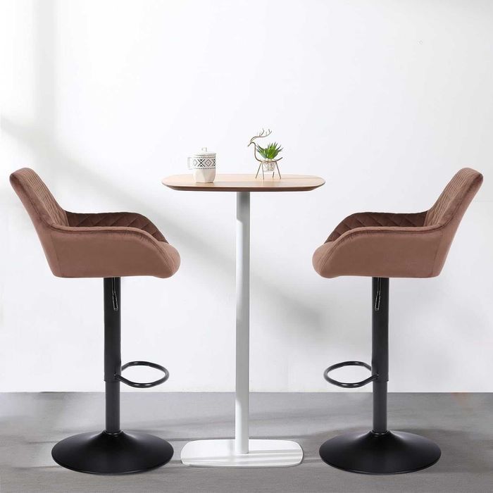 Set 2 scaune de bar maro, catifea, reglabile pe inaltime, rotative 360° – noi