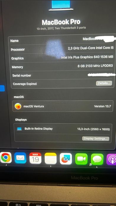 MacBook Pro 13” 2017 i5 / 8GB / 121GB SSD – stare bună
