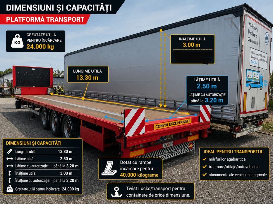 Platforme auto/Închiriere Trailer Transport cap tractor /utilaje / inchiriere trailer platforma containere/ utilaje ILFOV