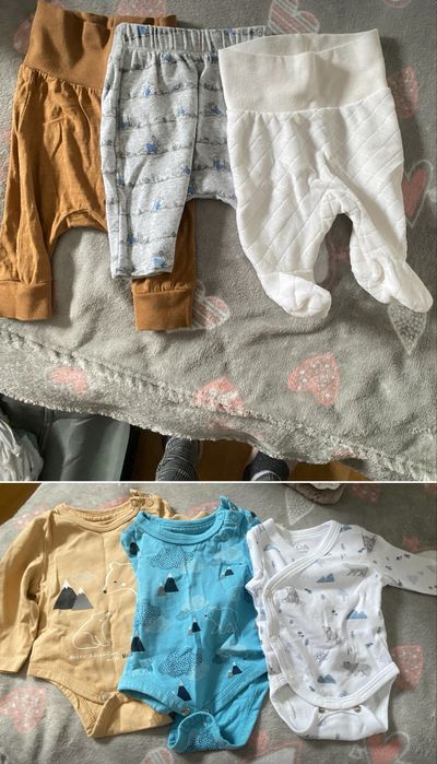 Lot bodyuri, pantaloni, set caciuli bebe baiat 50/56