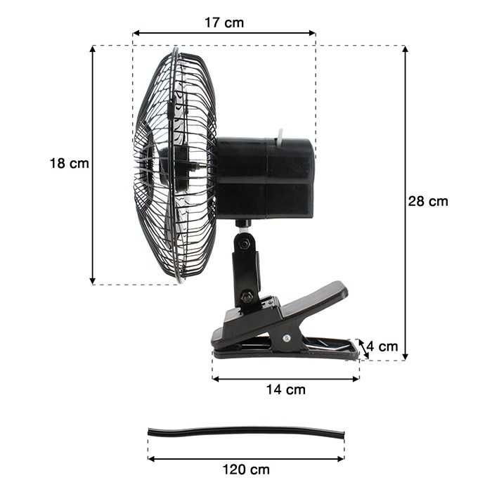 Вентилатор за автомобил Automat-12V, Черен, С щипка