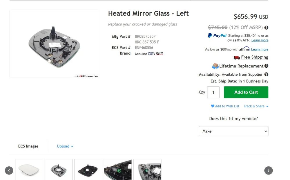 Sticla oglinda OEM Audi (8R0-857-535-F)