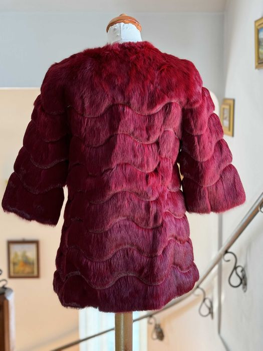 Haină damă din blană naturală de iepure, burgundy