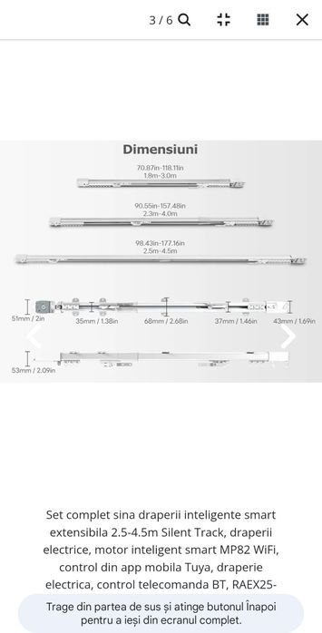Set complet sina draperii inteligente smart extensibila 2.5-4.5m