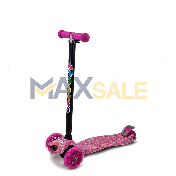 Детска тротинетка триколка розово многоцветна с 3 светещи колела