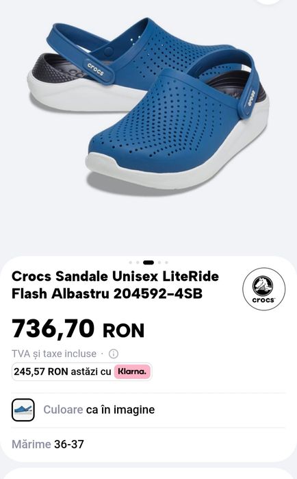 Sandale Crocs LiteRide Flash Albastru 204592, saboți unisex, șlapi M6 W 8 sau Nr. 38-39 EU