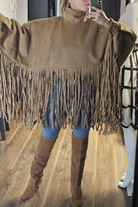 Capa, Poncho, Trenci, Franjuri, Piele, Blana, Ecologica, Maro, Dama