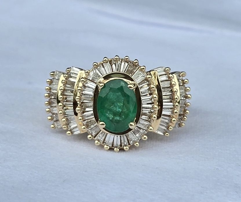 Inel din aur galben 14k cu smarald și diamante naturale