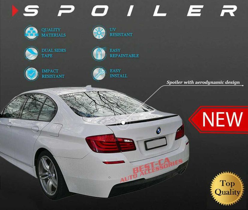 Лип спойлер заден черен пиано лак за БМВ BMW Seria 5 F10 (2010-2016)