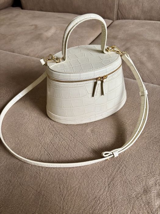 Нова Чанта естествена кожа, крем, Annie Cream Croco