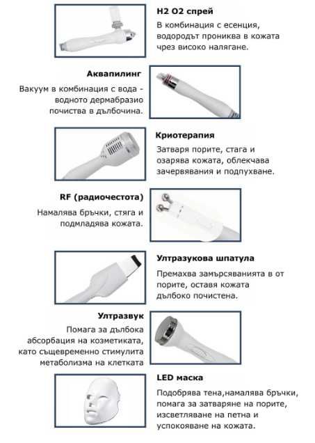 Апарат 7 В 1 водно дермабразио, кислород, RF, BIO, ултразвук и шпатула