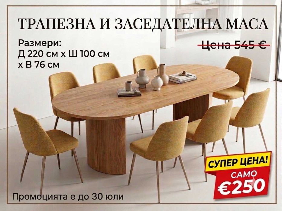 Овална маса 220/100/76 см / Трапезна или заседателна/ Внос Германия
