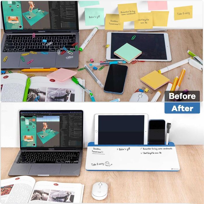 НОВА! Стъклена дъска за бюро с органайзер, отделения и стойка