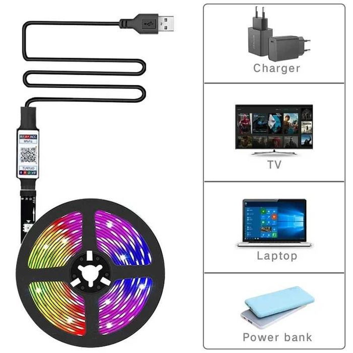 Banda LED RGB color, USB, 5V, smart, bluetooth, 5 metri, 150 leduri