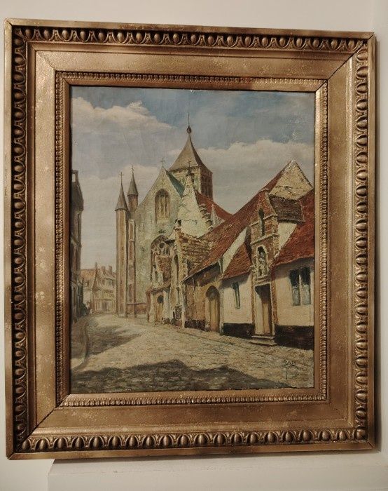 Ulei pe pânză o lucrare de dimensiuni mari semnata încadrată într-o ra