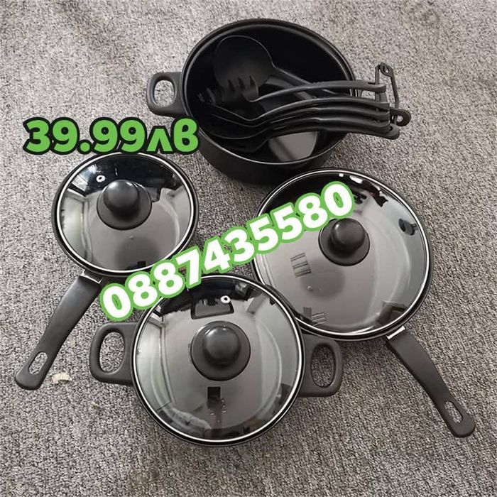 Комплект съдове за готвене от 13 части,незалепващо покритие
